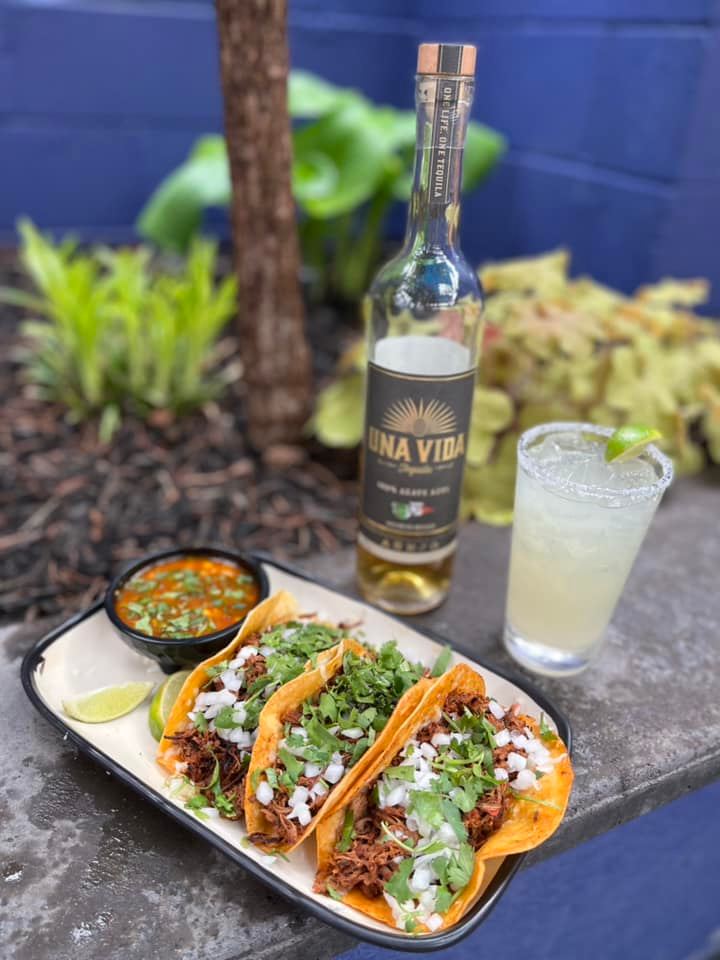 Tacos and a margarita on the patio